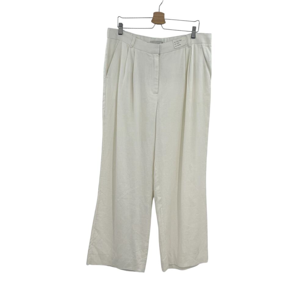Abercrombie & Fitch‎ Sloane Trouser Pants Linen Blend High Waist Ivory Size 16R